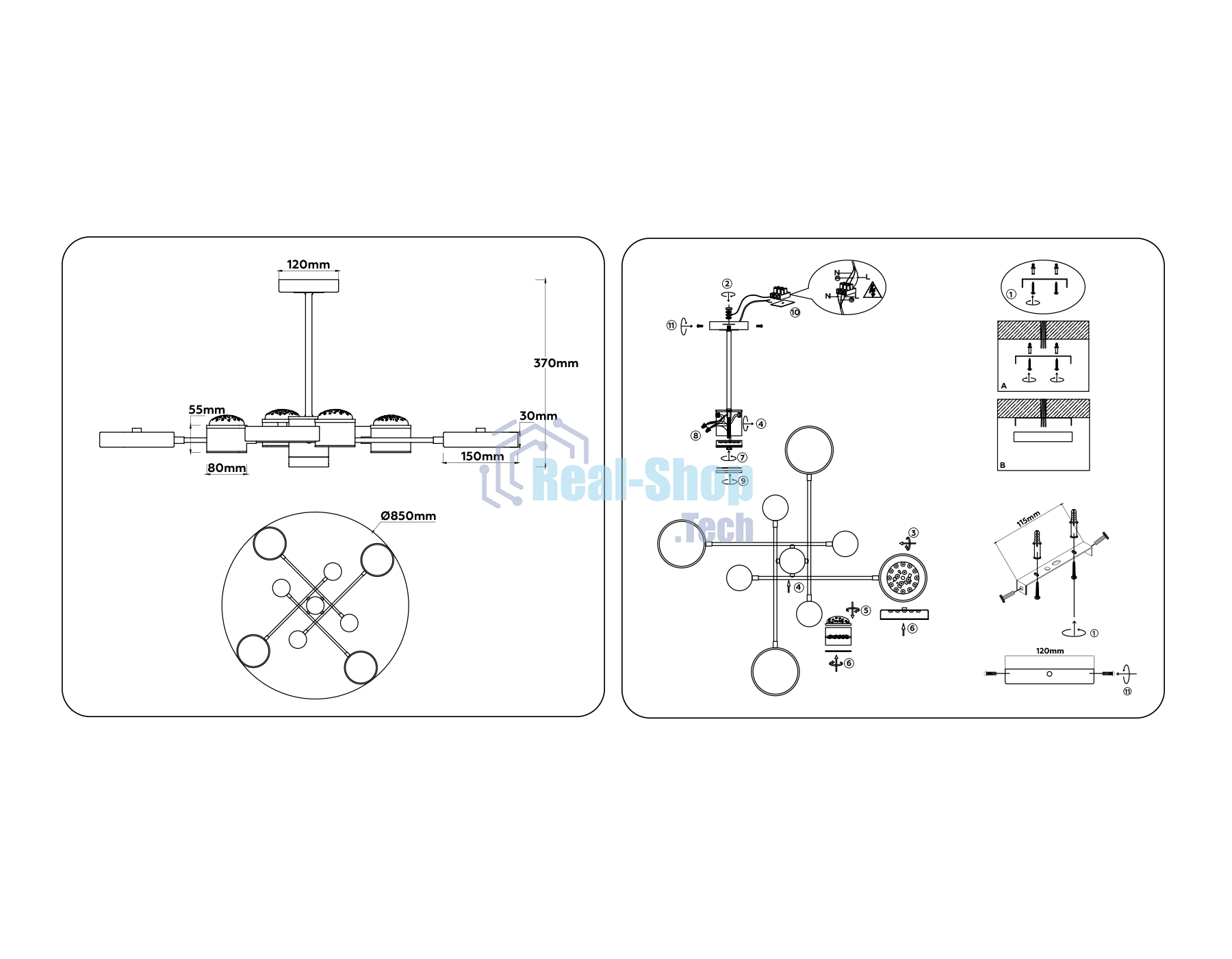 Люстра светодиодная на штанге Ambrella light FL51627/9+4 WH/FGD белый/золото 132W 3000-6000K D850*370 (без ПДУ)
