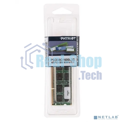 Оперативная память Patriot, DDR3L, 8GB (1x8 GB), 1600 MHz, CL11, SO-DIMM