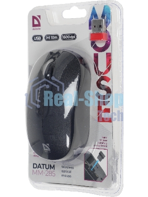 Мышь беспроводная Defender Datum MM-285 черный, 1600 dpi, радиоканал, USB, кнопки - 3