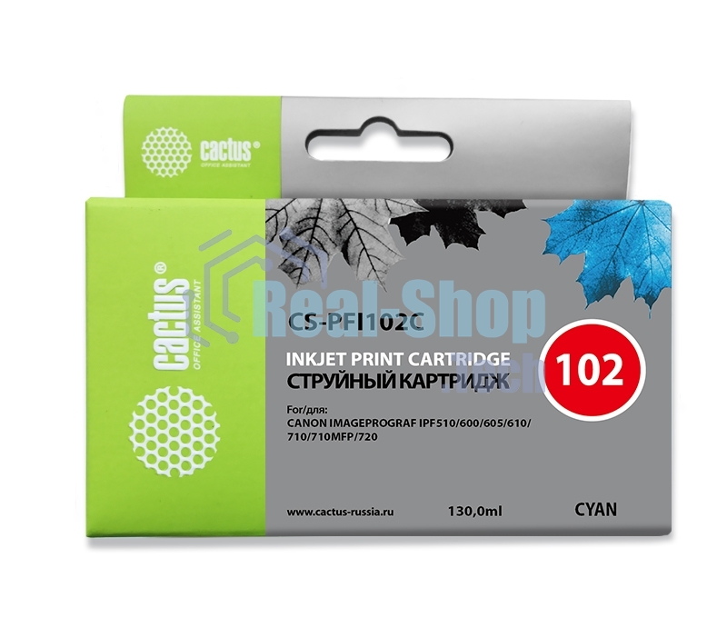 Картридж струйный Cactus CS-PFI102C синий (130мл) для Canon IP iPF500/iPF600/iPF700/MFP M40/iPF765/LP17/LP24