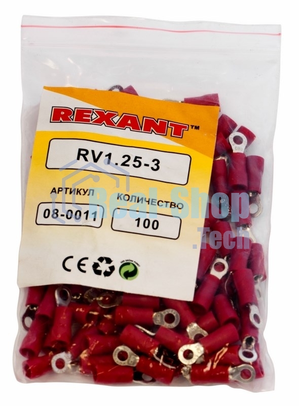 Наконечник кольцевой изолированный Rexant ø 3.2 мм 0.5-1.5 мм² (НКи 1.5-3/НКи 1,25-3) красный
