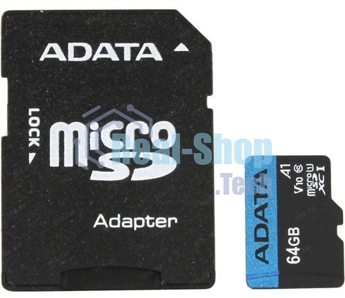 Флеш карта microSD 64Gb ADATA microSDHC Class 10 UHS-I A1 100/25 MB/s (SD адаптер)