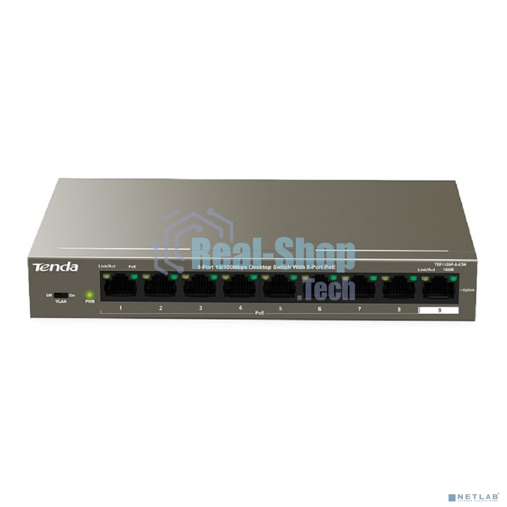 Коммутатор 9PORT 10/100M POE TEF1109P-8-63W Tenda