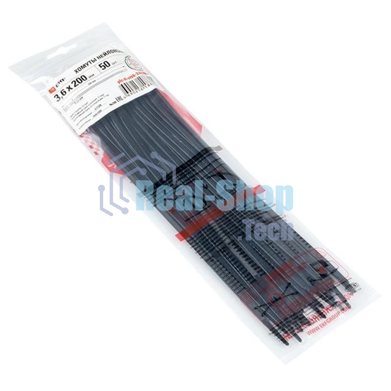 Хомут P6.6 стандартный (ч), 3.6x200 (50шт) PROxima FlexLock