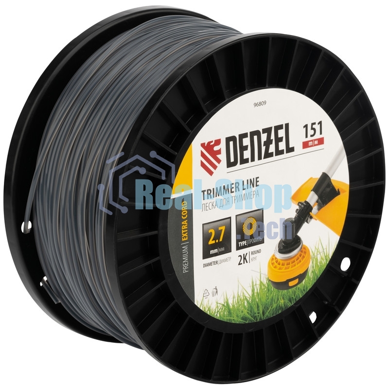 Леска для триммера Denzel EXTRA CORD двухкомпонентная круглая, 2,7 мм х 151 м, на DIN катушке