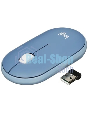 Мышь беспроводная Logitech Pebble M350 синий, 1000 dpi, радиоканал, Bluetooth, USB, кнопки - 3