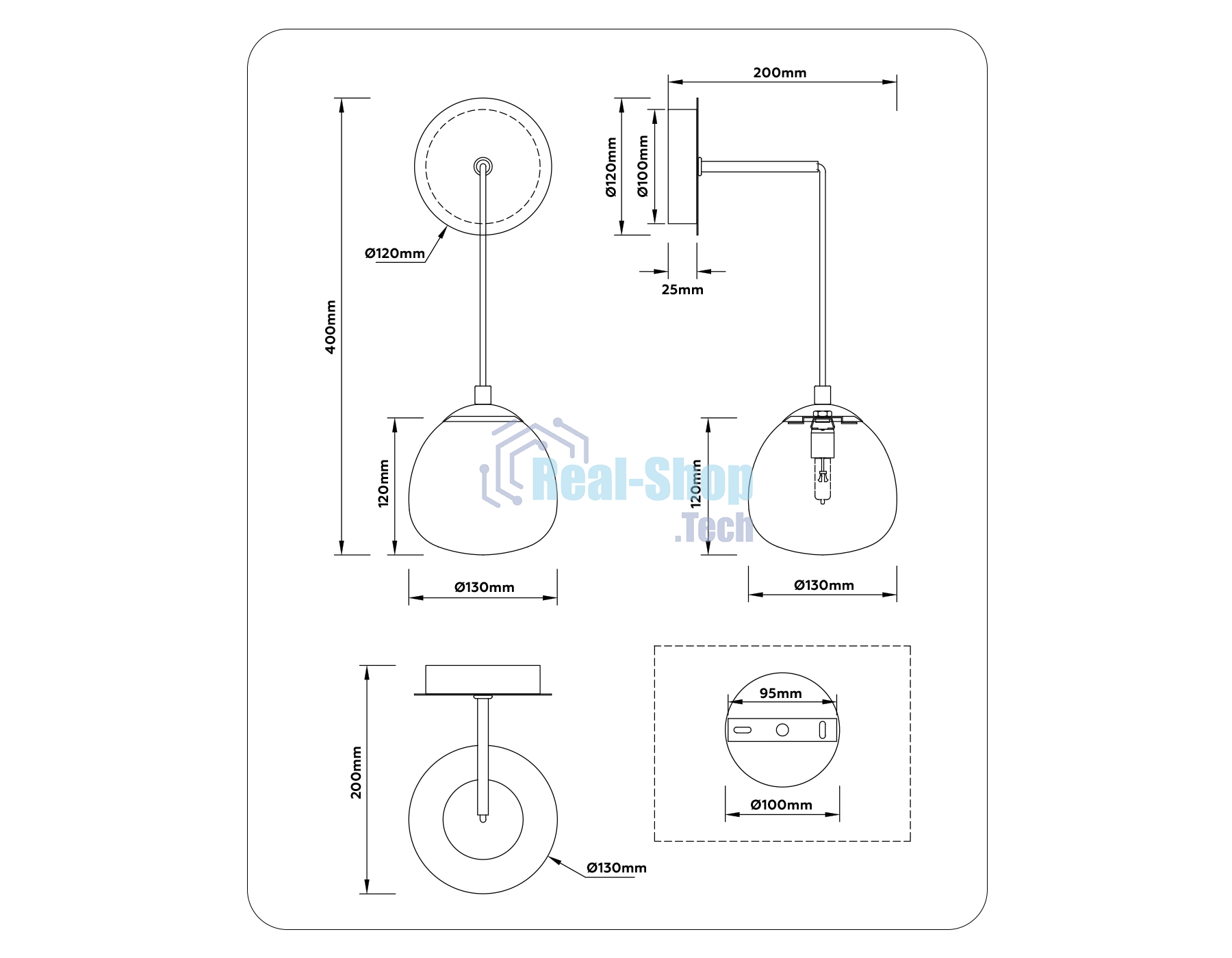 Настенный светильник Ambrella light LH51005 SGD/BK/FR золотой песок/черный/белый матовый G9 max 28W 130*200*400