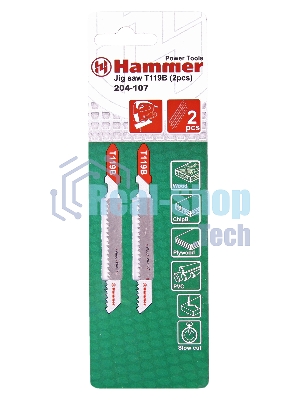 Пилка для лобзика Haммerflex 204-107 JG WD-PL T119B (2pcs) мягк.др\пл, 67мм, шаг 1.9-2.3, HCS, 2шт
