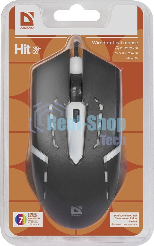 Мышь проводная Defender Hit MB-601 черный, 1200 dpi, USB, кнопки - 4