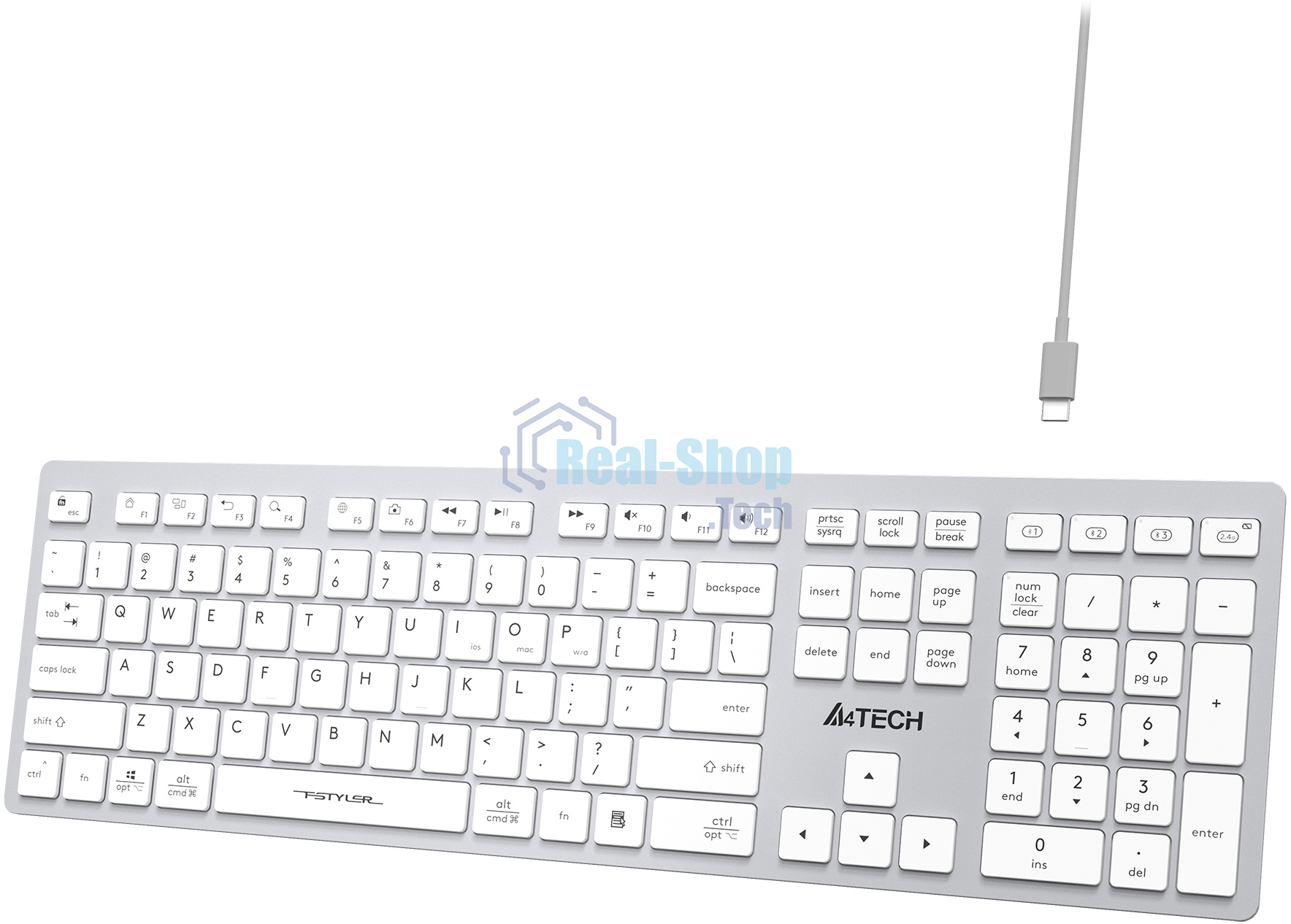 Клавиатура беспроводная A4Tech Fstyler FBX50C, USB, Bluetooth/Радиоканал, белый