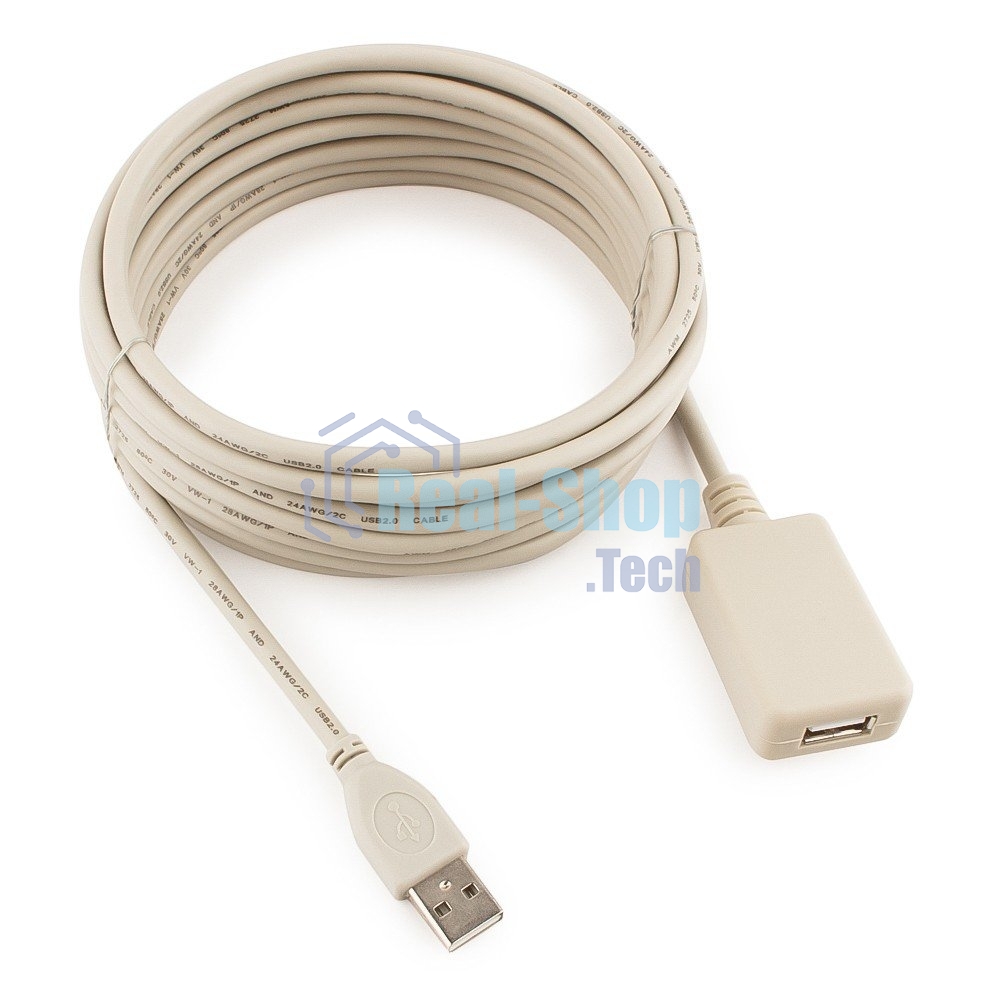 Кабель Gembird USB 2.0 удлинительный, активный 4.8м AM/AF, черный