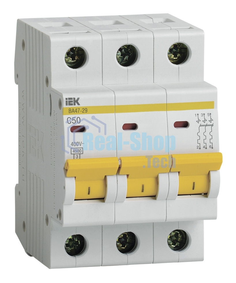 Выключатель автоматический модульный 3п C 50А 4.5кА ВА47-29 ИЭК MVA20-3-050-C