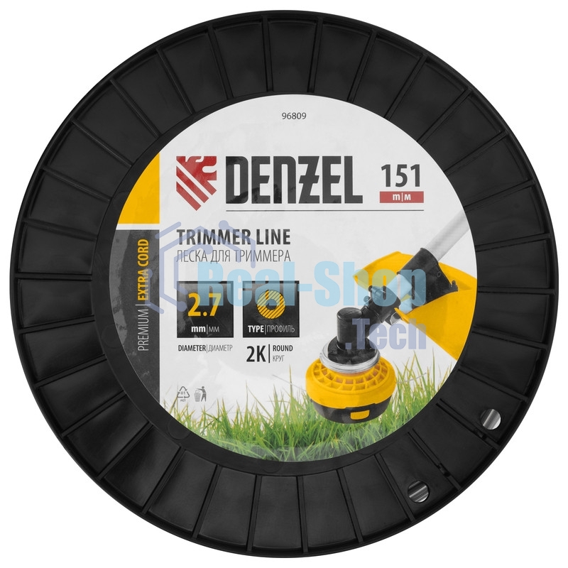 Леска для триммера Denzel EXTRA CORD двухкомпонентная круглая, 2,7 мм х 151 м, на DIN катушке