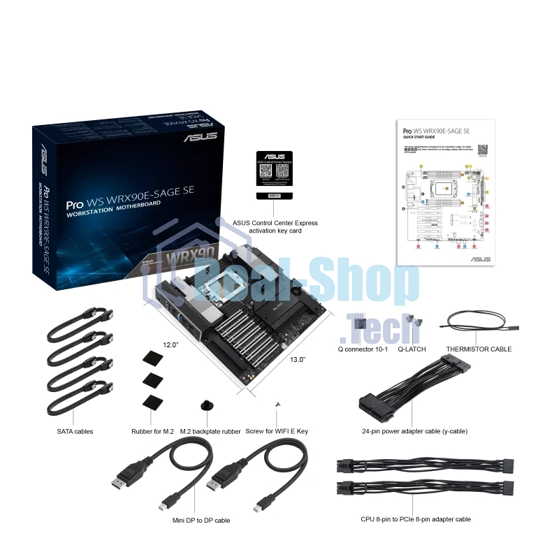 Материнская плата ASUS Pro WS WRX90E-SAGE SE, sTR5, AMD WRX90, 8xDDR5, 4xSATA, 4xM.2, 6xPCI-E 5.0 x16, 1xPCI-E 5.0 x8, 1xVGA, 2xMiniDP, 3x 10Gb LAN, 6xUSB-A 3.2 Gen 2, 1xUSB-A 2.0, 2xUSB-C USB4, 2x3.5 мм, 5.1, SSI EEB