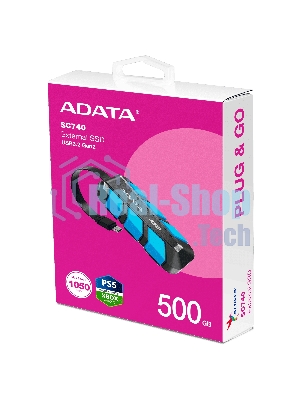 Внешний SSD ADATA SC740, 500 Gb, USB 3.2 Gen 2 Type-C, R/W 1050/1000, синий