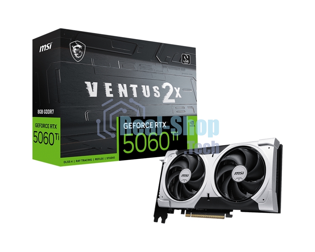 Видеокарта MSI RTX 5060 TI 8G VENTUS 2X PLUS, NVIDIA RTX 5060 Ti, 8 ГБ GDDR7, 128 бит, PCI-e 5.0, 1xHDMI, 3xDP, 2587 МГц