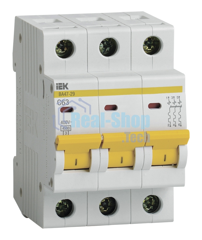 Выключатель автоматический модульный 3п C 63А 4.5кА ВА47-29 ИЭК MVA20-3-063-C