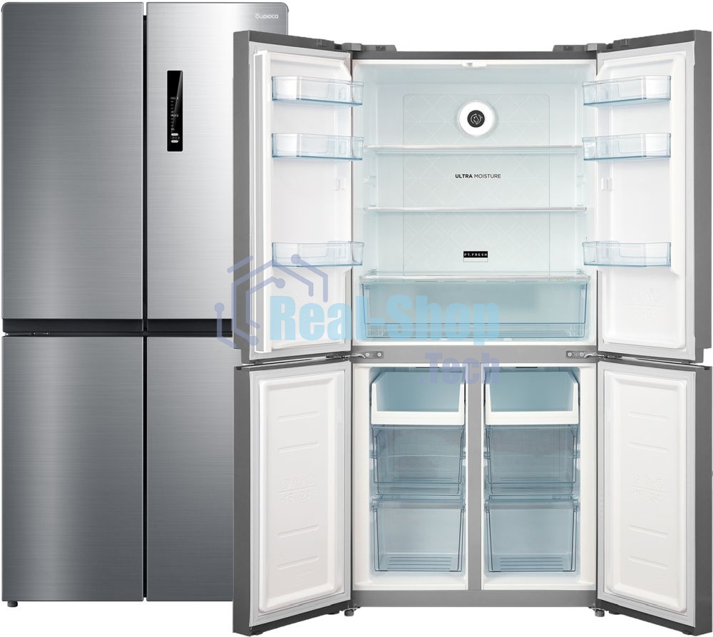 Холодильник Бирюса CD 466 I нержавеющая сталь трехкамерный инвертер 297/153 л морозилка снизу, No Frost, Side-by-Side