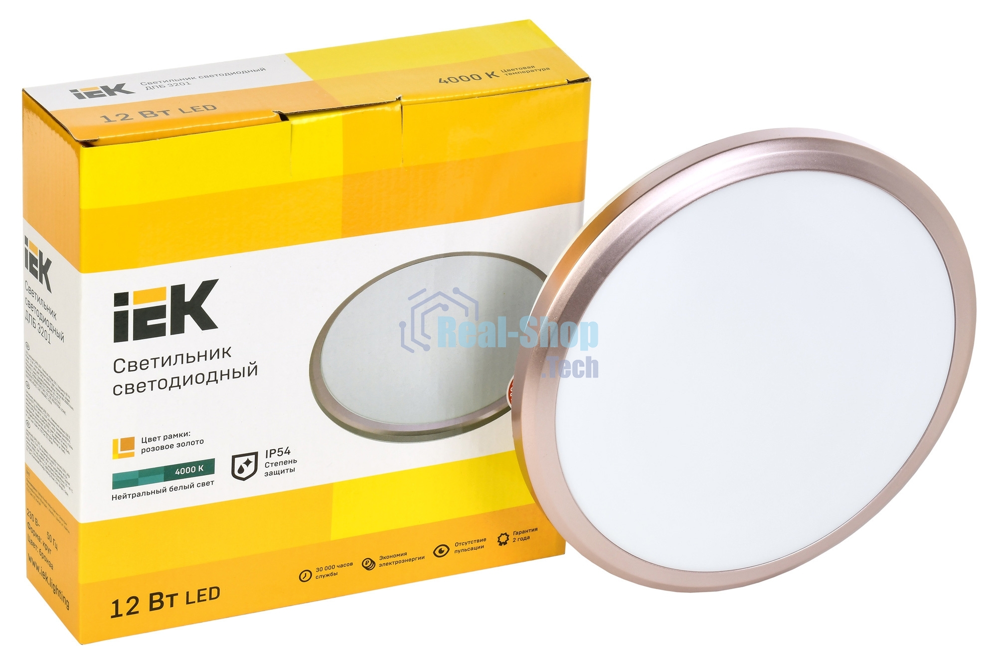 Светильник IEK LED ДПБ 3201 12Вт IP54 4000K круг розовое золото