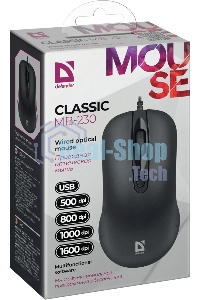 Мышь проводная Defender Classic MB-230 черный, 1600 dpi, USB, кнопки - 4