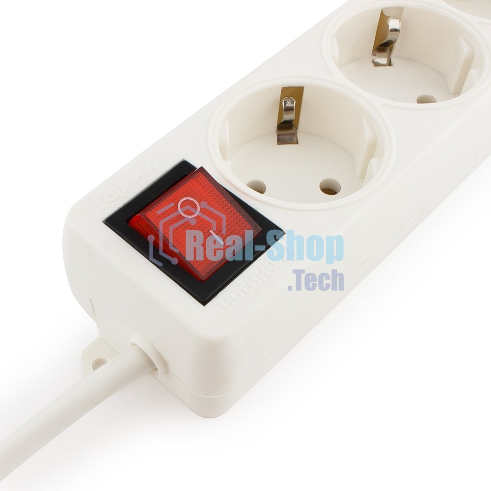 Сетевой фильтр Гарнизон ELB-G4-W-2, 4 евророзетки с выключателем и заземлением, допустимый ток 16А, длина 2 м.