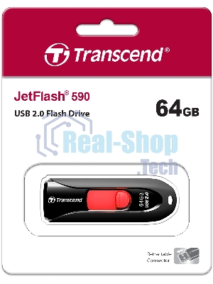 Флешка USB Transcend JetFlash 590 (TS64GJF590K), 64Gb, USB 2.0, R/W 25/15, черный/красный
