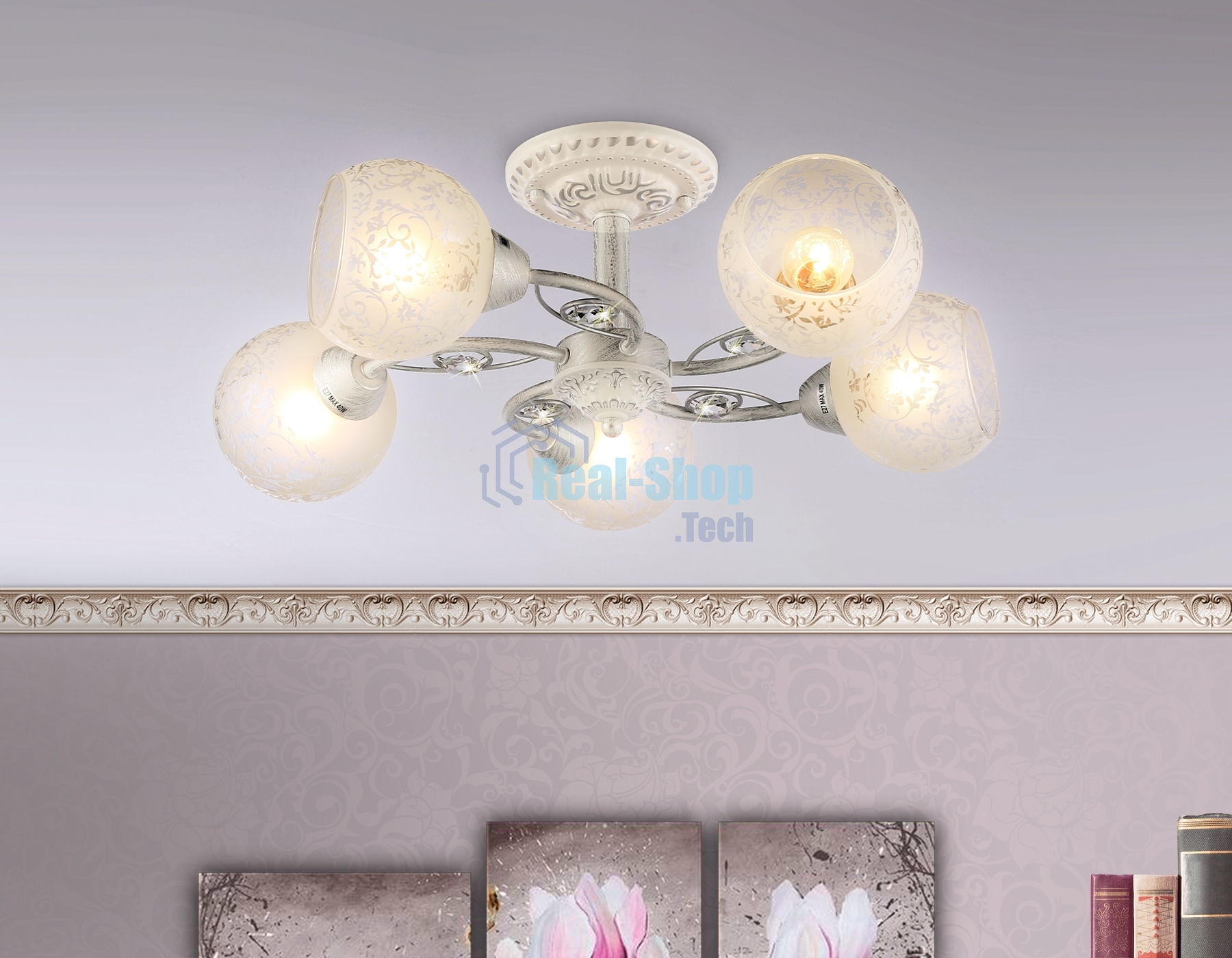 Светильник Ambrella light TR3062/5 WH/SL/FR белый/серебро/белый матовый E27/5 max 40W D615*245
