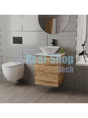 Тумба Bau Dream Blackwood 50 с дверцей, раковина BAU Dream D43, смеситель для раковины высокий Hotel Black, черный