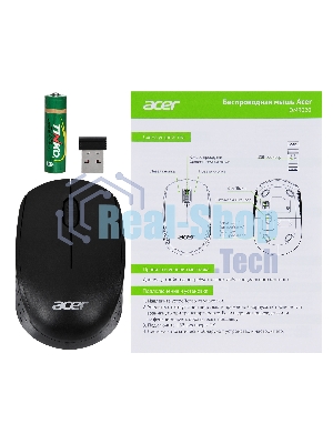 Мышь беспроводная Acer OMR020 черный, 1200 dpi, радиоканал, USB, кнопки - 3