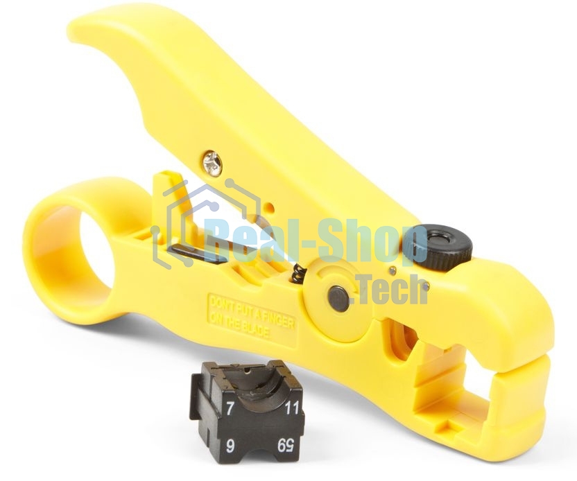 Универсальный инструмент для зачистки витой пары (UTP/STP) Hyperline HT-352, круглого телефонного кабеля кат. 5, коаксиального кабеля RG-59/6/11/7, плоского телефонного кабеля