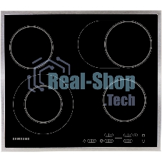 Встраиваемая электрическая панель Samsung NZ64T3516CK/WT, 575x505x55 мм, стеклокерамика, 4 конфорки, рамка - нержавеющая сталь,сенсорное управление, светодиодный LED-дисплей, защита от детей, черный