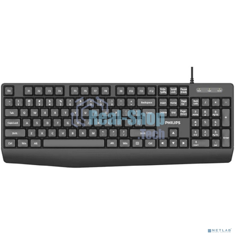 Проводная Клавиатура Philips SPK6237, USB 2.0 104 клав, высокие кн., русская заводская раскладка, черный