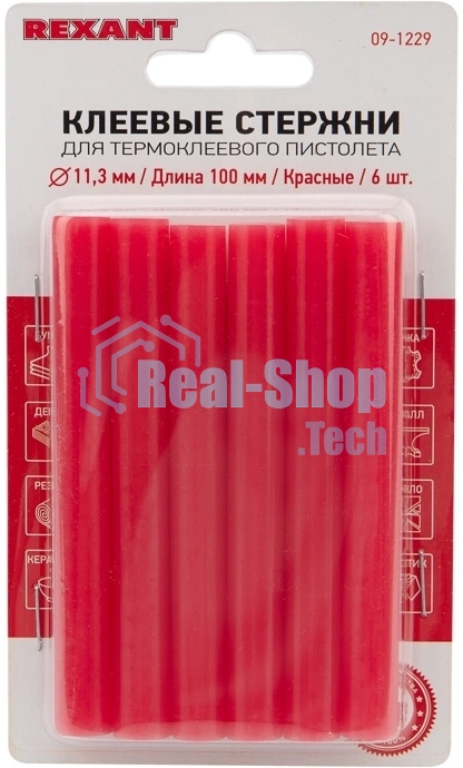 Клеевые стержни Rexant, Ø11 мм, 100 мм, красные, 6 шт., блистер