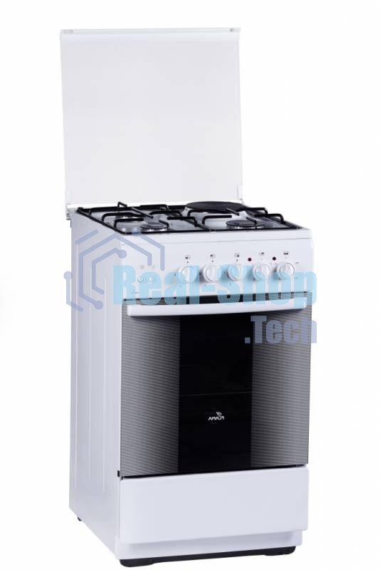 Плита комбинированная Flama RK 23-121 W белый, конфорок 3 газовых и 1 электрическая, духовка 50 л, 50 см x 85 см x 60 см