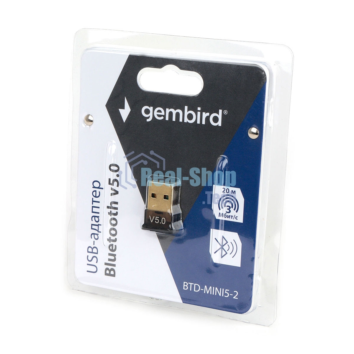 Адаптер Bluetooth Gembird, BTD-MINI5-2, ультратонкий корпус, v.5.0, 10 м, USB