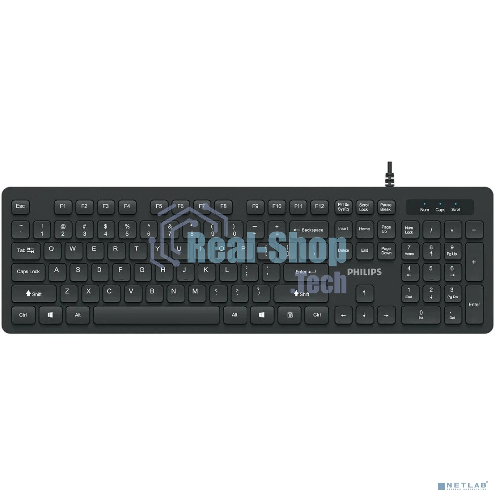 Проводная клавиатура Philips SPK6264, USB 2.0 104 клав, русская заводская раскладка, черный