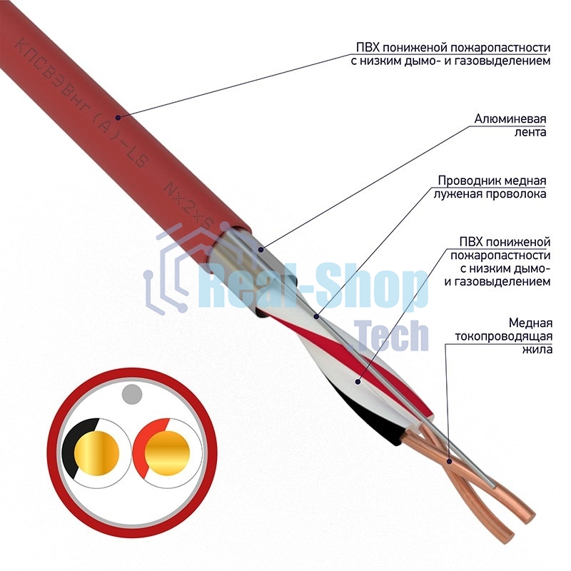 Кабель для пожарной сигнализации Rexant КПСВЭВнг(А)-LS 1x2x1,50 мм², бухта 200 м, 01-4863-1