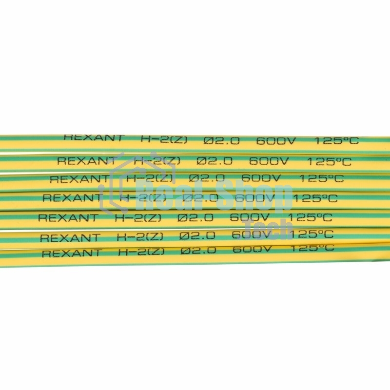 Термоусаживаемая трубка Rexant 2,0/1,0 мм, желто-зеленая, упаковка 50 шт. по 1 м