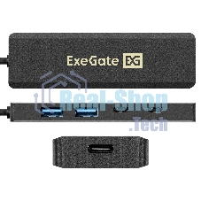 USB-концентратор 4-в-1 ExeGate DUB-2C2P/5G (кабель-адаптер USB 3.2 Gen1 Type C --> 2xUSB3.2 Gen1 Type-A (5G)/2xUSB3.2 Gen1 Type-C (5G), SuperSpeed USB 5Gbps, Plug&Play, черный)