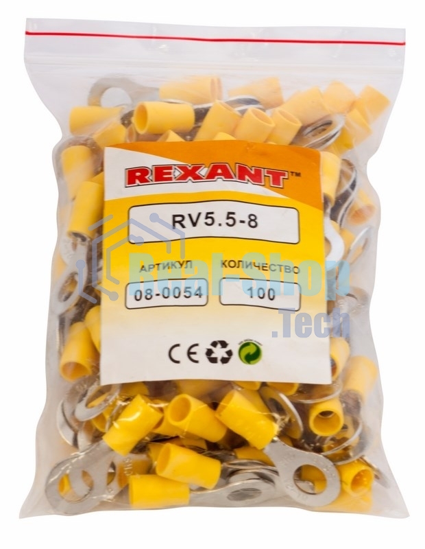 Наконечник кольцевой изолированный Rexant ø 8.4 мм 4-6 мм² (НКи 6.0-8/НКи5,5-8) желтый
