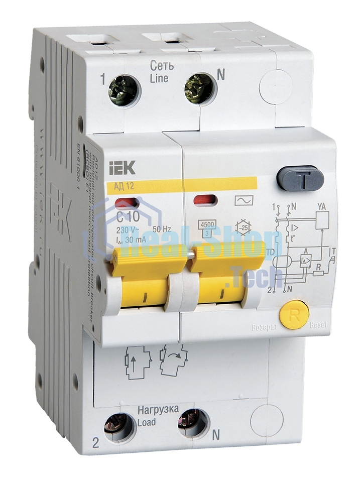 Выключатель автоматический дифференциального тока 2п C 10А 30мА тип AC 4.5кА АД-12 ИЭК MAD10-2-010-C-030