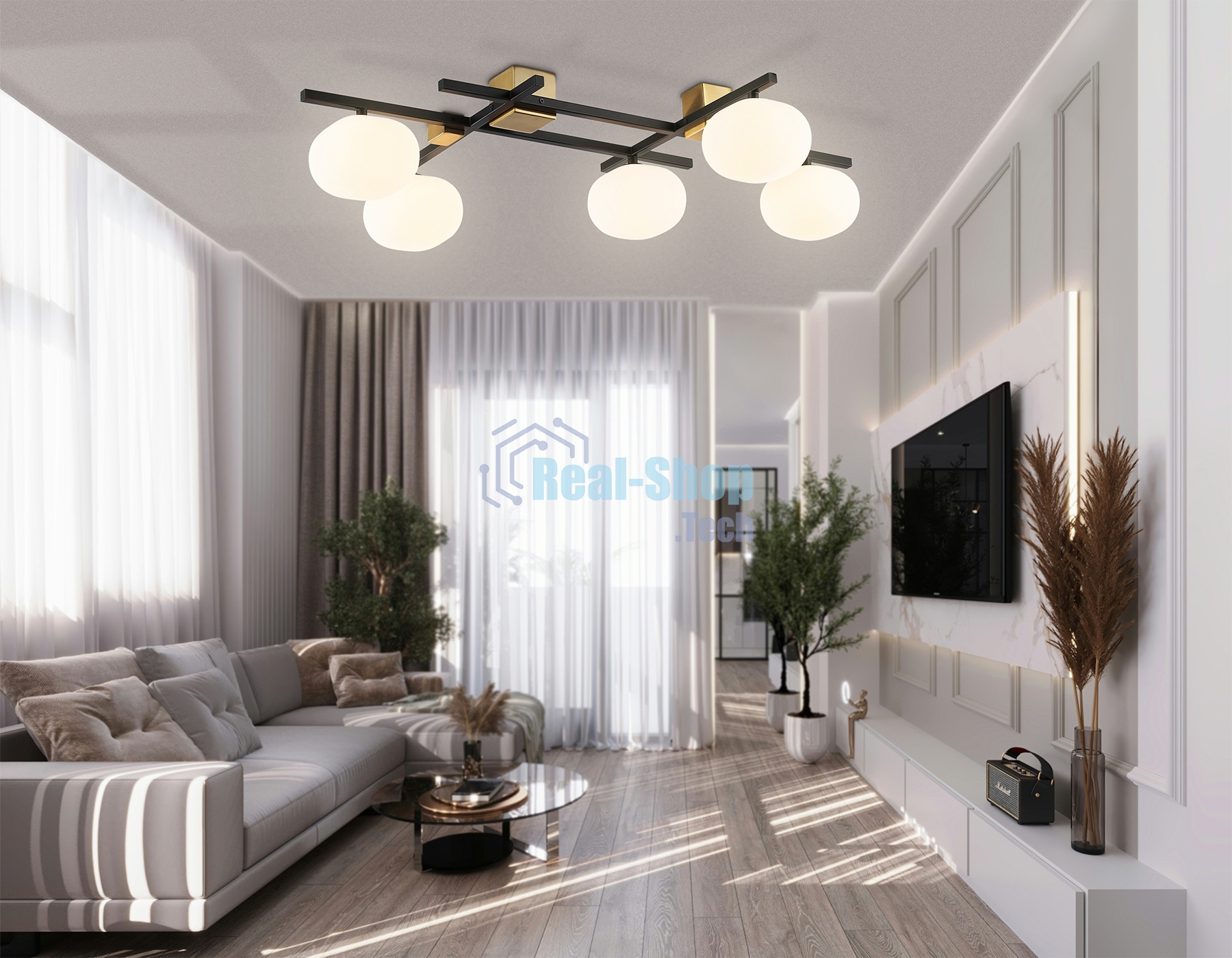 Светильник Ambrella light LH51015/5 BK/BS/FR черный/латунь/белый матовый G9*5 max 28W 800*560*170