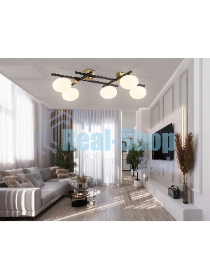 Светильник Ambrella light LH51015/5 BK/BS/FR черный/латунь/белый матовый G9*5 max 28W 800*560*170