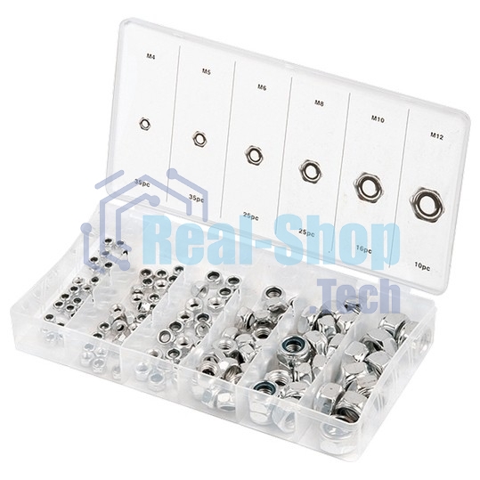Набор гаек Сибртех М4, М5, М6, М8, М10, М12, самоконтрящиеся, с нейлоновой вставкой, 146 предметов