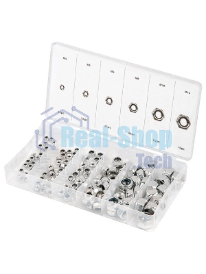 Набор гаек Сибртех М4, М5, М6, М8, М10, М12, самоконтрящиеся, с нейлоновой вставкой, 146 предметов