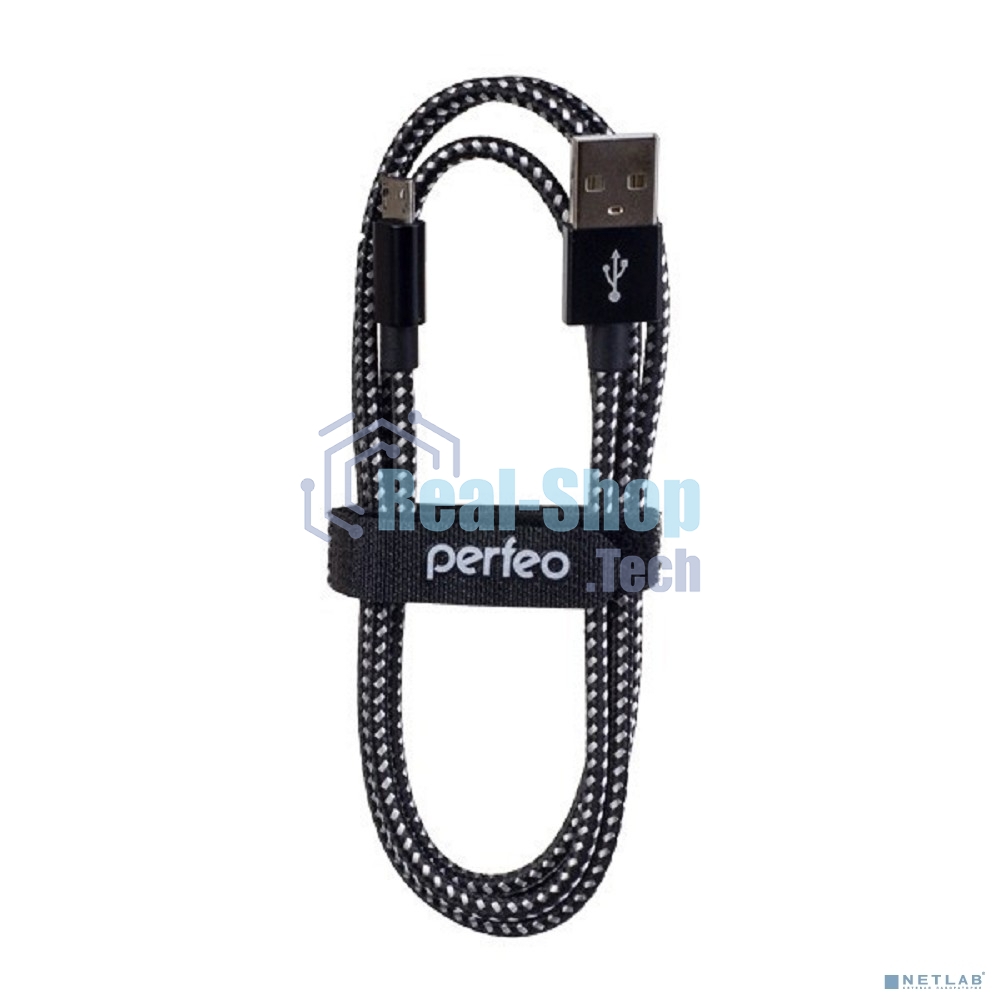 Кабель PERFEO USB2.0 A вилка - Micro USB вилка, черно-белый, 1 м. (U4801)
