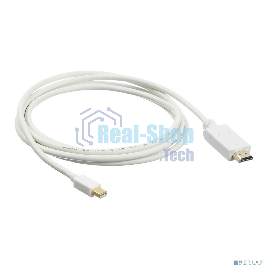 Кабель аудио-видео Buro 1.2v miniDisplayport (m)/HDMI (m) 2м. Позолоченные контакты белый (BHP MDPP-HDMI-2)