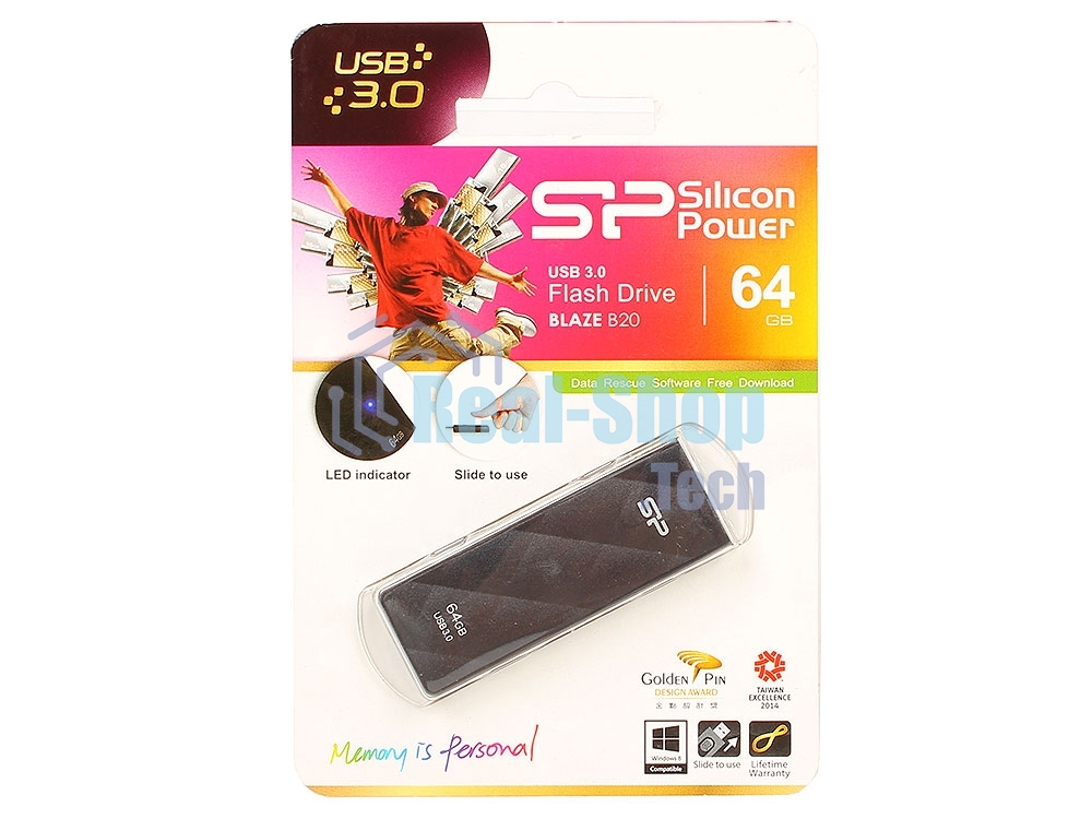 Флешка USB R/W Silicon Power R/W 64Gb Blaze B20 SP064Gb,UF3B20V1K USB 3.0 черный