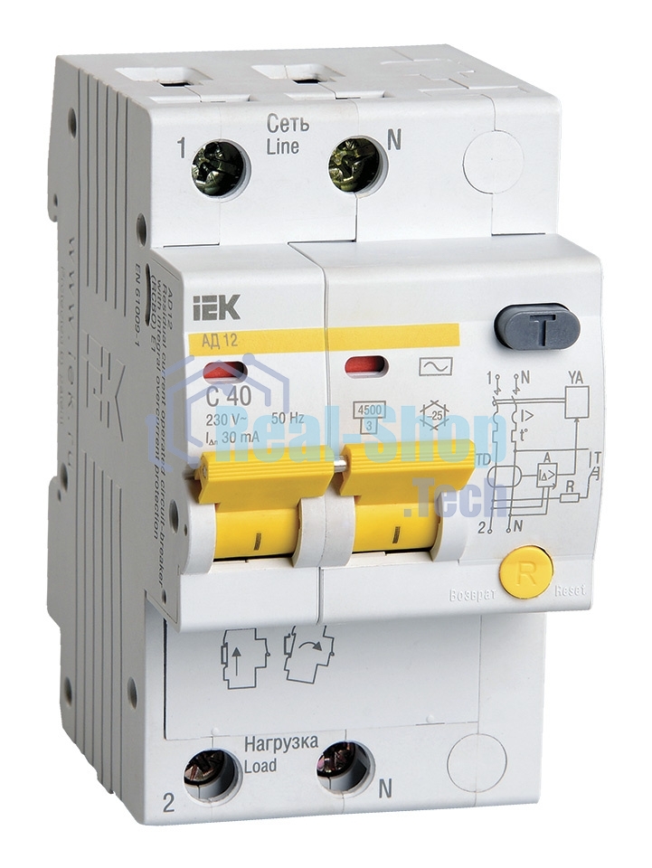 Выключатель автоматический дифференциального тока 2п C 40А 30мА тип AC 4.5кА АД-12 ИЭК MAD10-2-040-C-030