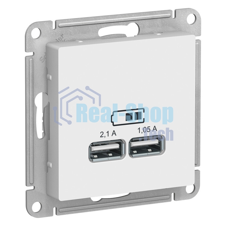 Механизм розетки USB AtlasDesign 5В 1порт х 2.1А 2порта х 1.05А белый